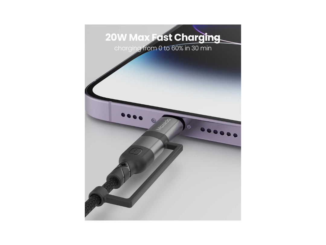 Buy Moxedo 2-in-1 60W PD Charging Cable - USB-C to USB-C/L - Black in Qatar Buy Moxedo 2-in-1 60W PD Charging Cable - USB-C to USB-C/L - Black in Qatar